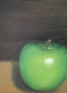 Kitchen Painting - Granny Smith 002a 5x7 oil on gessobord - Dave Casey - TheDailyPainter.jpg