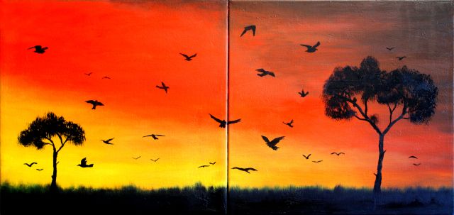 Sunset Flock of Birds 01 Dave Casey The Daily Painter oil on canvas painting